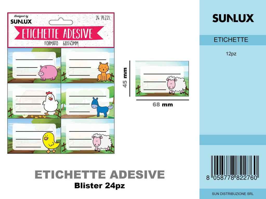 ETICHETTE ADESIVE ANIMALI 24 PCS /PZ DA 12**