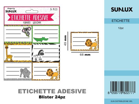 Etichette Adesive Animali 24 Pcs