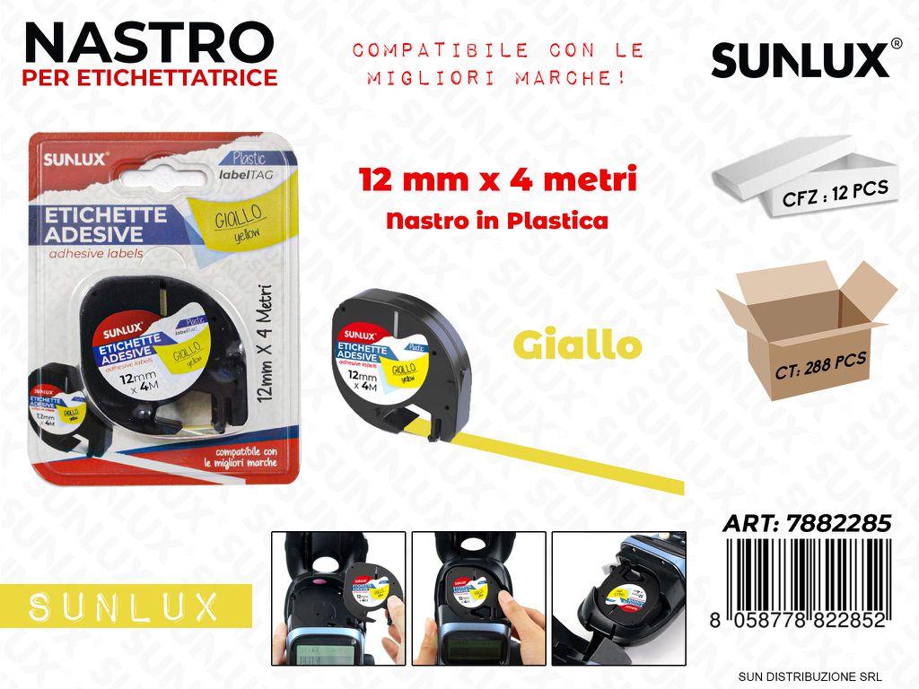 Nastro Plast. Etichette Adv Giallo 12MM*4MT