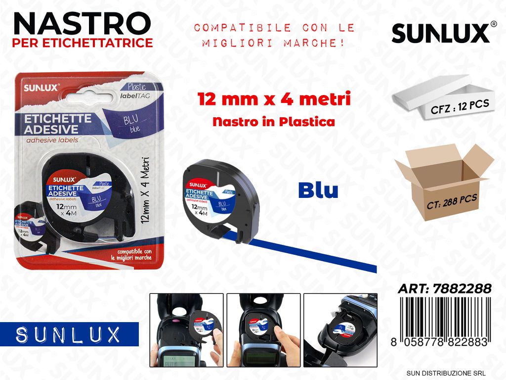 Nastro Plast. Etichette Adv Blu 12MM*4MT