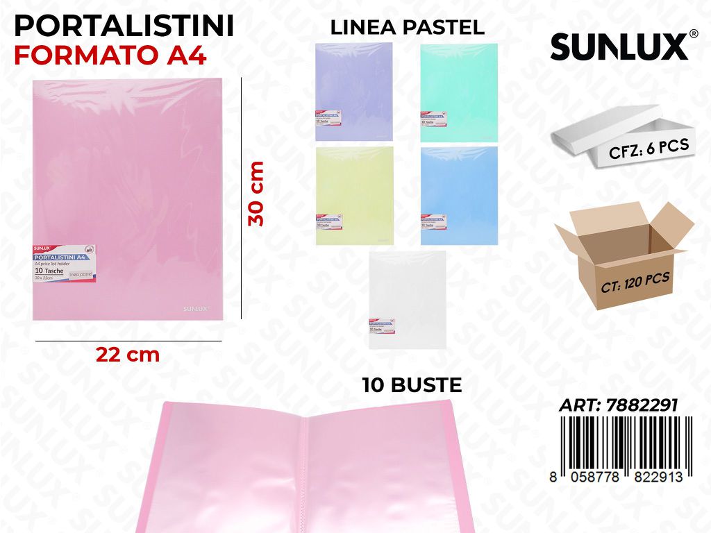 Portalistino 10BUSTE F.to A4 Col. Pastel