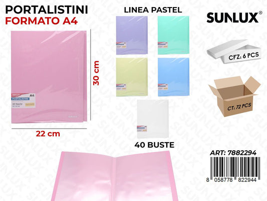 Portalistino 40BUSTE F.to A4 Col. Pastel
