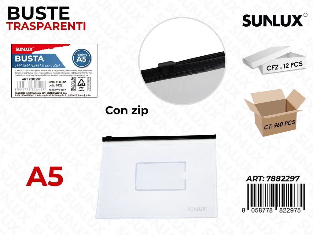 Buste Trasp. c/ Zip F.to A5