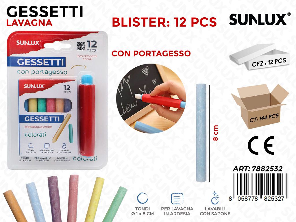 Gessetti Col. per Lavagna c/ Portagessi 12 Pcs