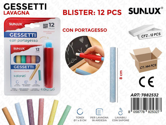 Gessetti Col. per Lavagna c/ Portagessi 12 Pcs