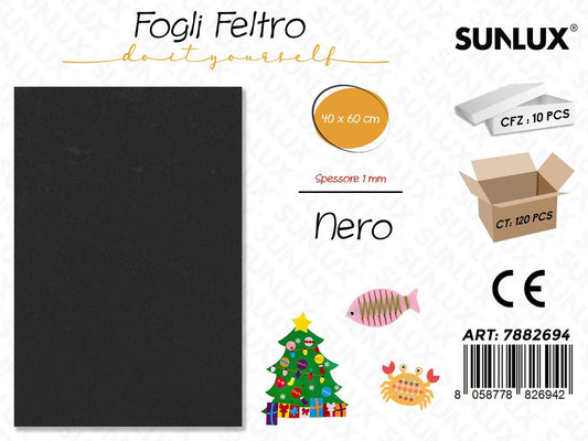 FOGLI DI FELTRO NERO 40*60CM 1 MM /PZ DA 10**