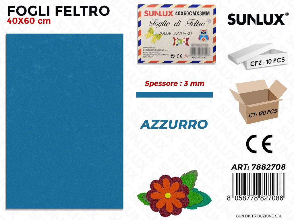 Fogli di Feltro Azzurro 40*60CM 3 Mm