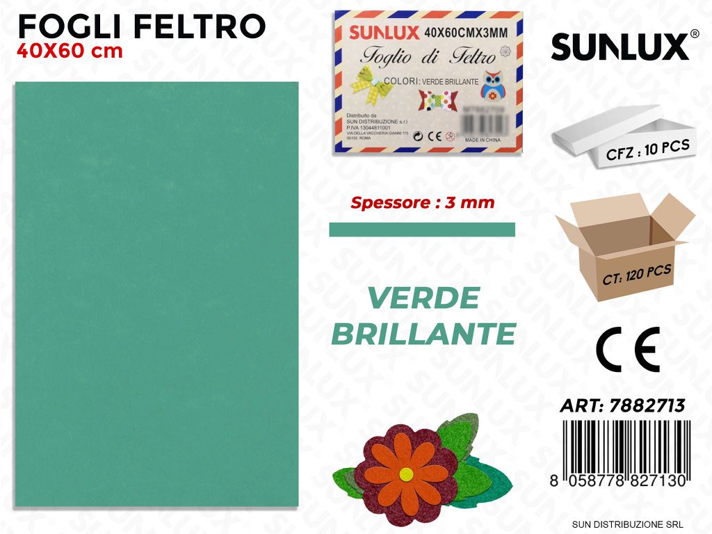 Fogli di Feltro Verde Brillante 40*60CM 3 Mm