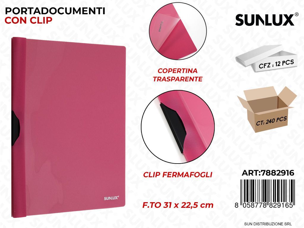 Portadocumenti c/ Clip Rosa F.to 31*22.5CM