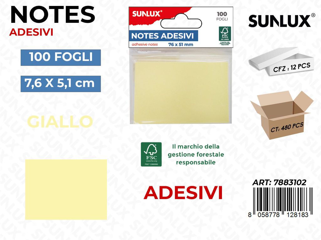Notes Adesivi Giallo 100FF 7.6*5.1CM
