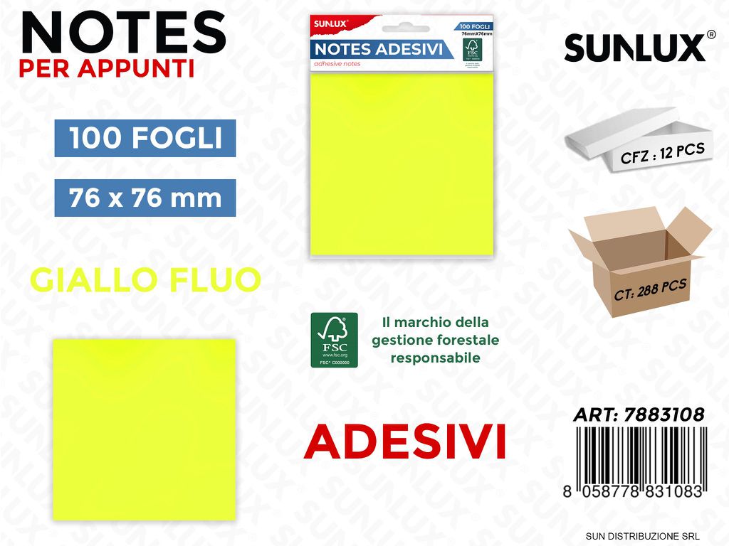 Notes Adesivi Giallo Fluo 100FF 76*76MM