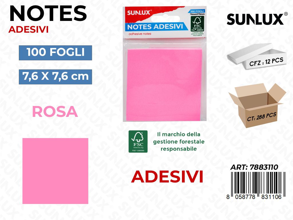 Notes Adesivi Fucsia 100FF 76*76MM