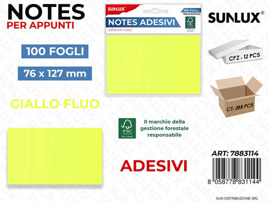 Notes Adesivi Giallo Fluo 100FF 76*127MM