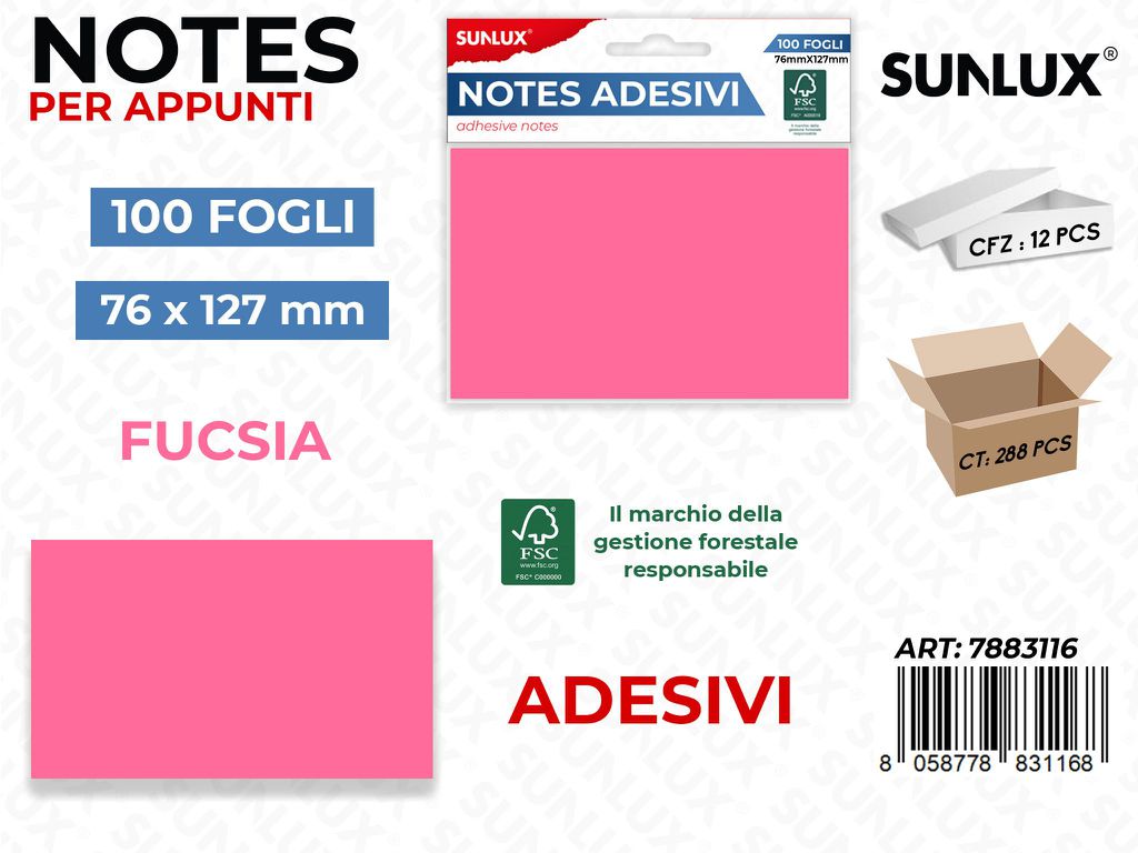 Notes Adesivi Fucsia 100FF 76*127MM