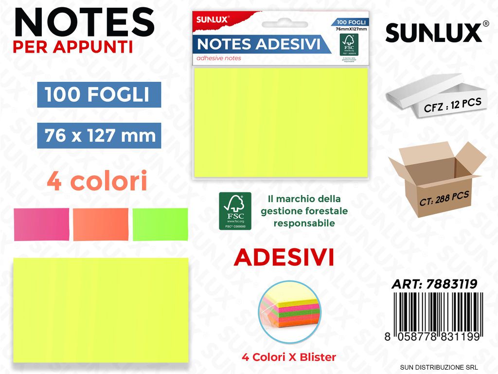 Notes Adesivi 4COL. X Bl. 100FF 76*127MM