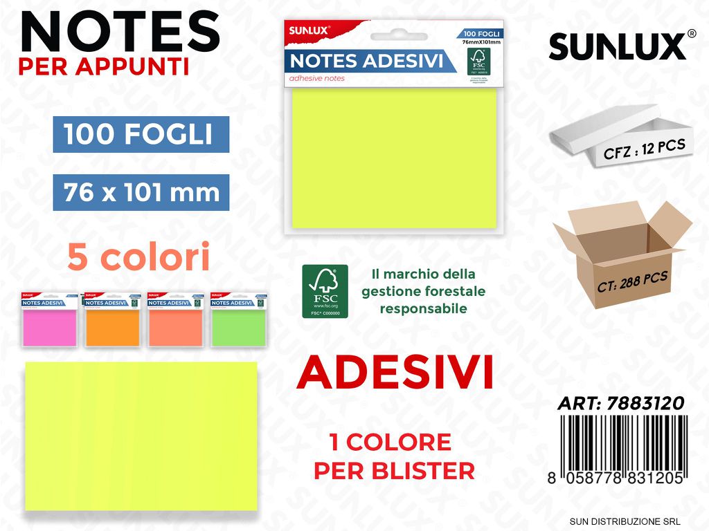 Notes Adesivi 5COL. 100FF 76*101MM
