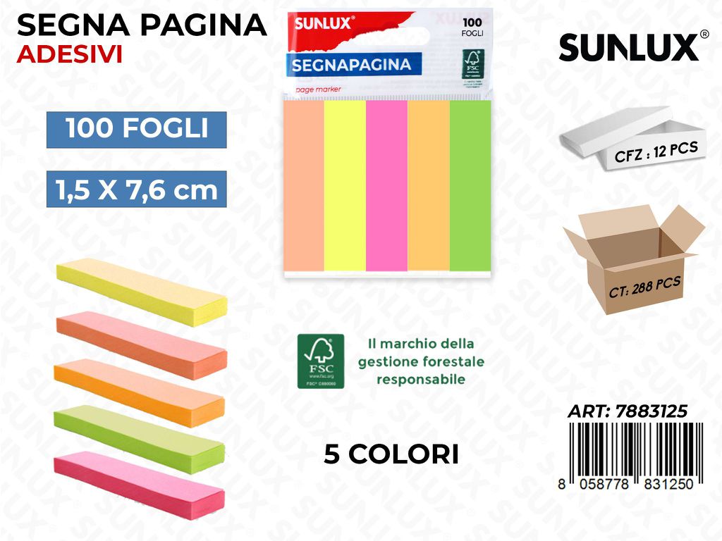 Segnapagina 1.5*7.6CM 100FF 5BLOCCHI Col.ass.