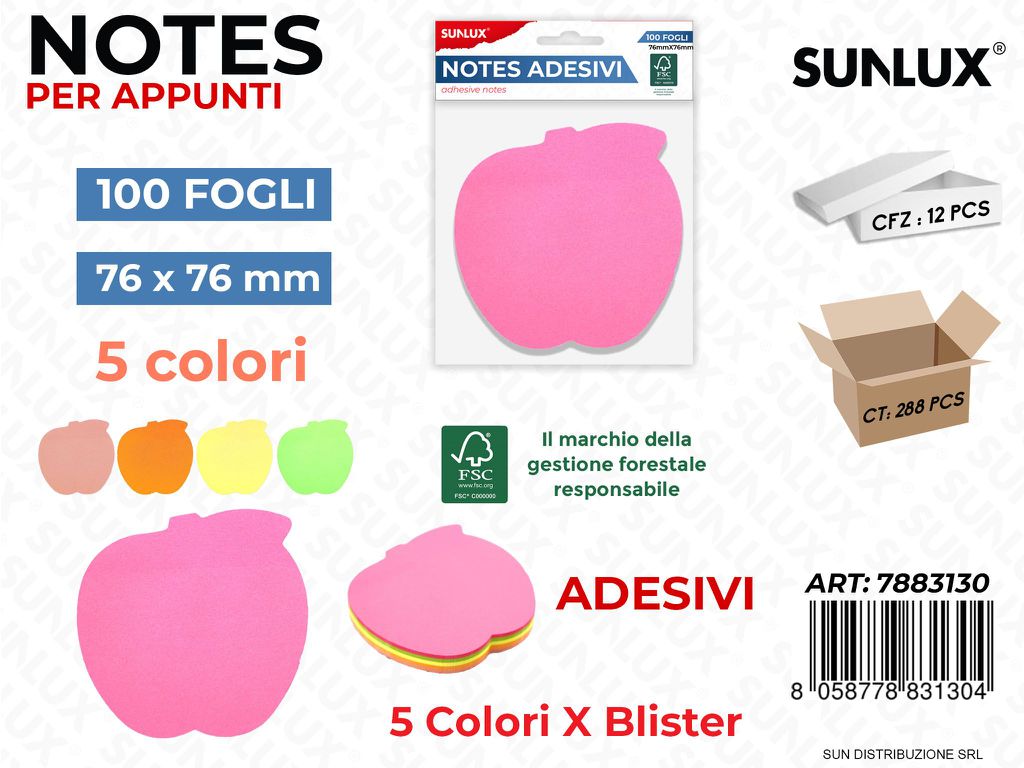 Notes Adesivi Mela 5COL. X Bl. 100FF 76*76MM