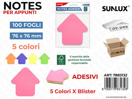 Notes Adesivi Freccia 5COL. X Bl. 100FF 76*76MM