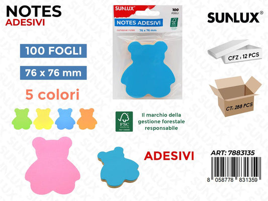 Notes Adesivi Orso 5COL. X Bl. 100FF 76*76MM