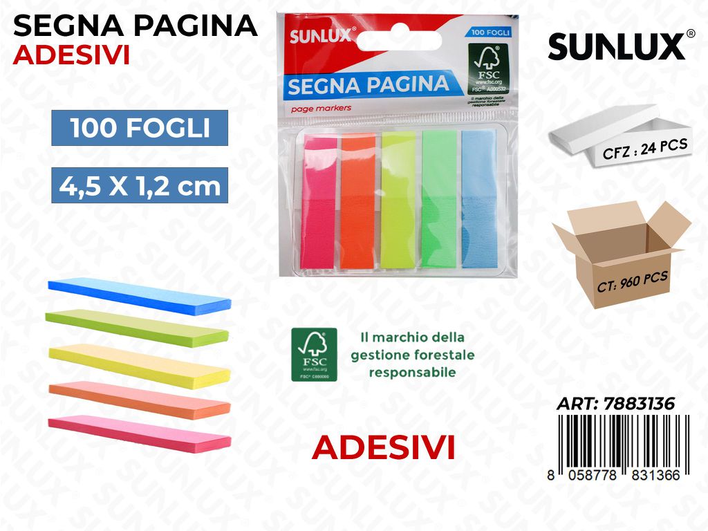 Segnapagina Adv 4.5*1.2CM 100FF 5COL.
