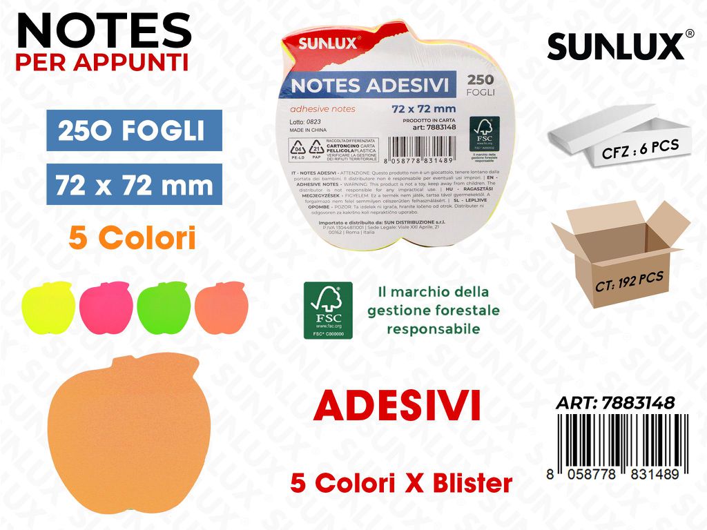 Notes Adesivi 5COL. X Bl. 250FF 72*72MM