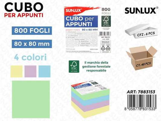 Cubo per Appunti 4COL. X Bl. 800FF 80*80MM