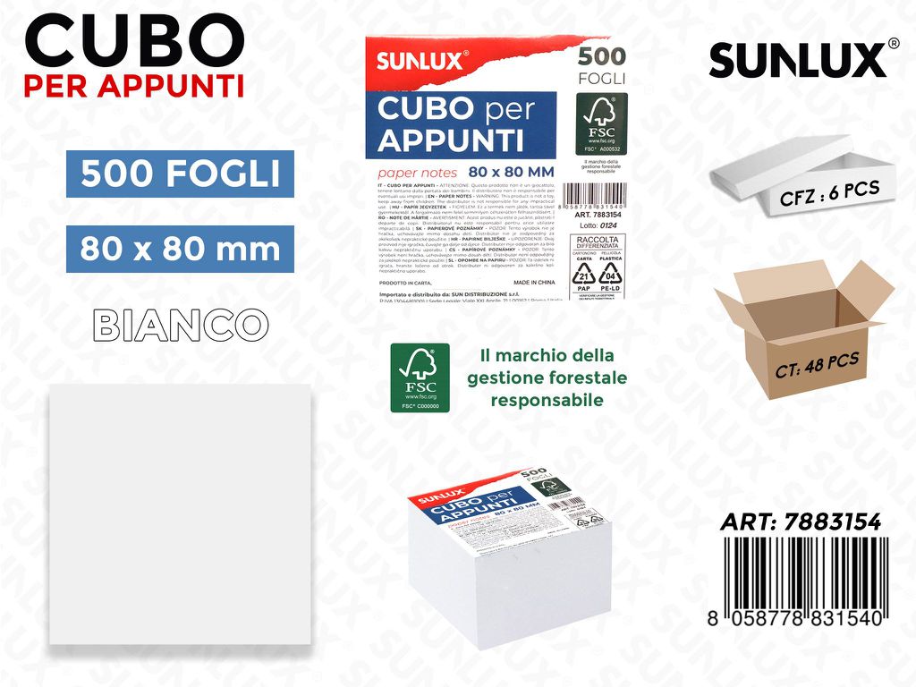 Cubo per Appunti Bianco 500FF 80*80MM