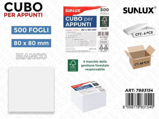 Cubo per Appunti Bianco 500FF 80*80MM