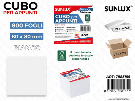 Cubo per Appunti Bianco 800FF 80*80MM
