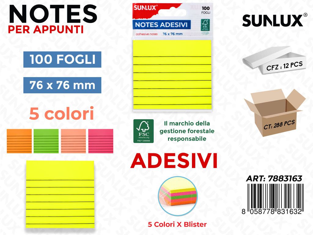 Notes Adesivi 5COL. X Bl. 100FF 76*76MM