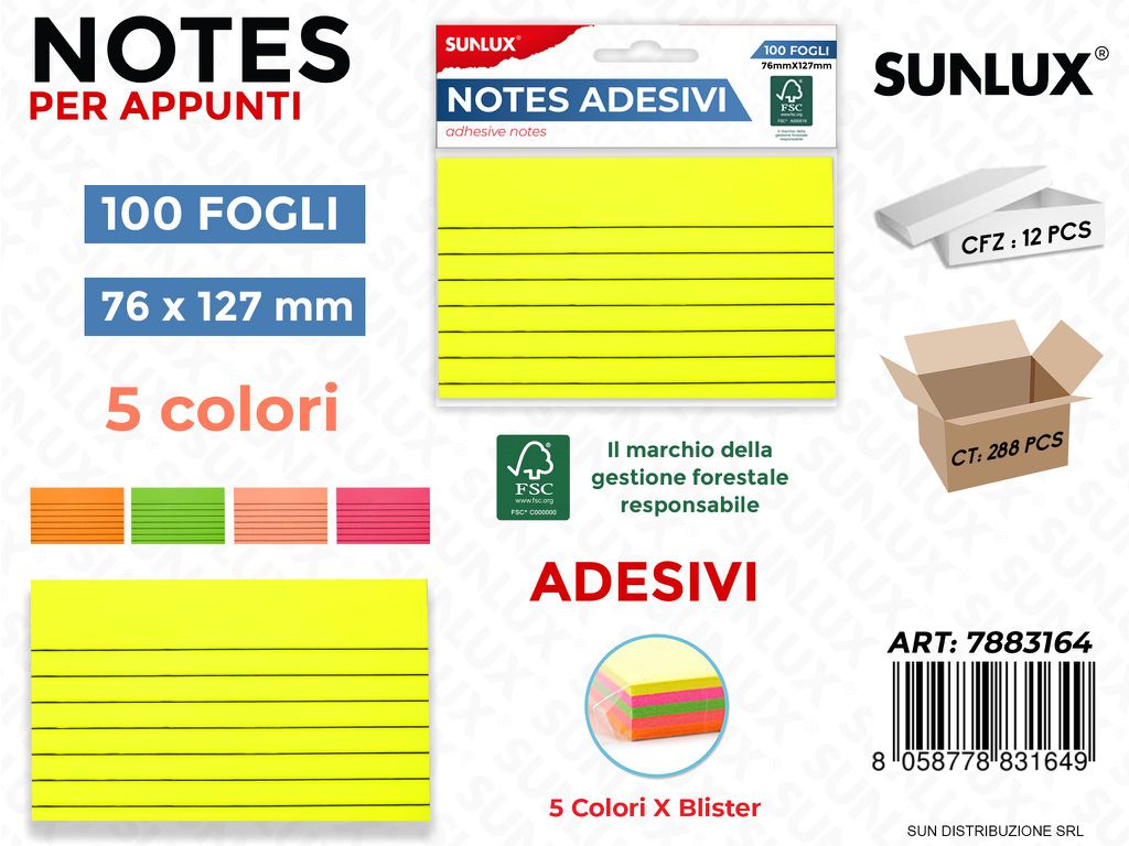 Notes Adesivi 5COL. X Bl. 100FF 76*127MM