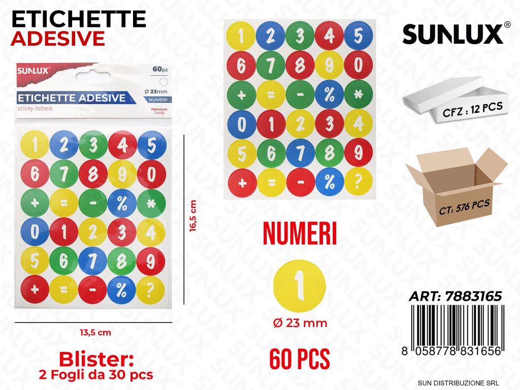 Etichette Adesive Numeri 60PCS D.23MM