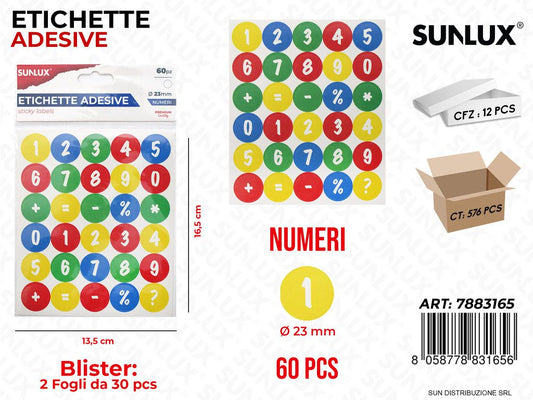 Etichette Adesive Numeri 60PCS D.23MM