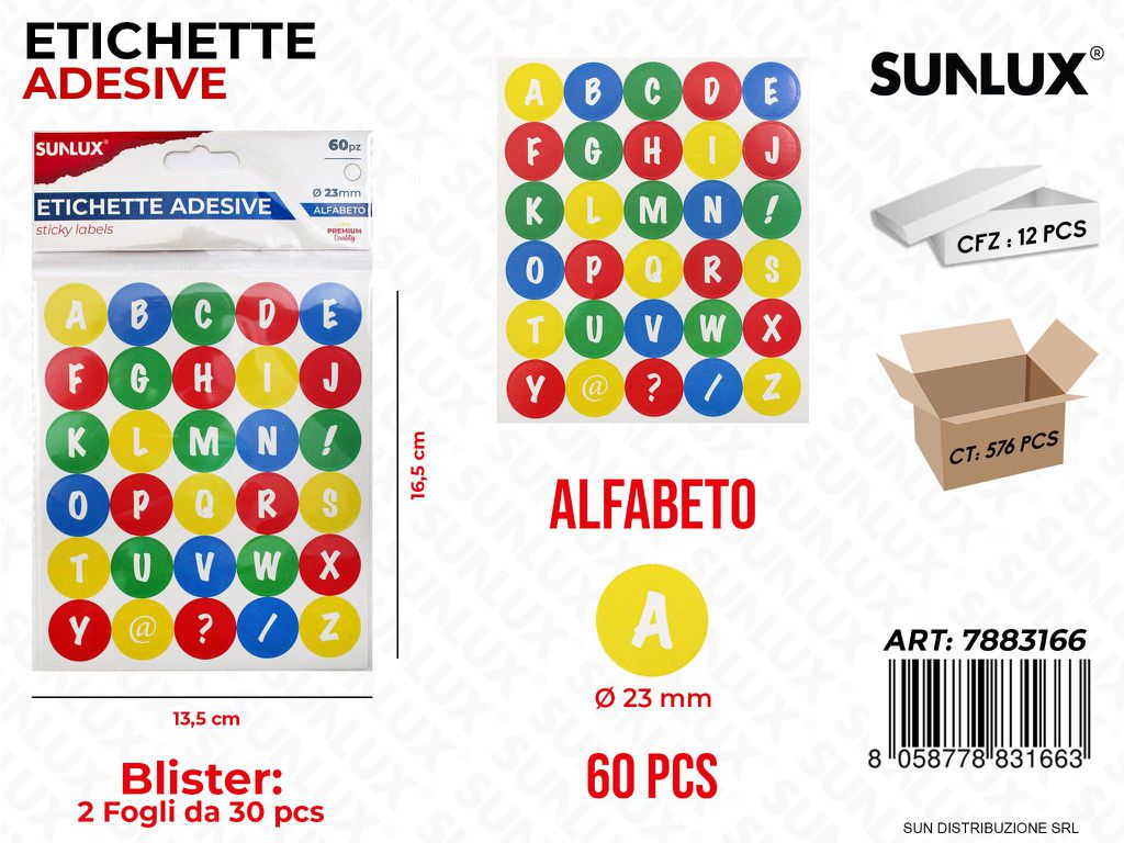 Etichette Adesive Alfabeto 60PCS D.23MM