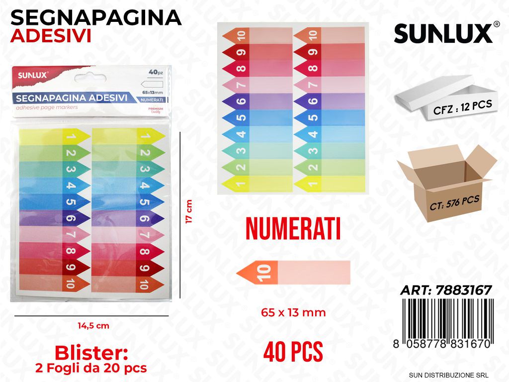 Segnapagine Adesive Num. 40PCS 65*13MM