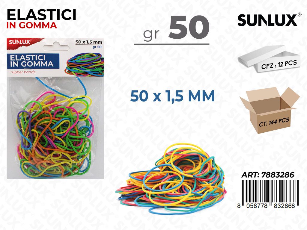 ELASTICI IN GOMMA ASS. 50*1.5MM 50GR  /PZ DA 12**