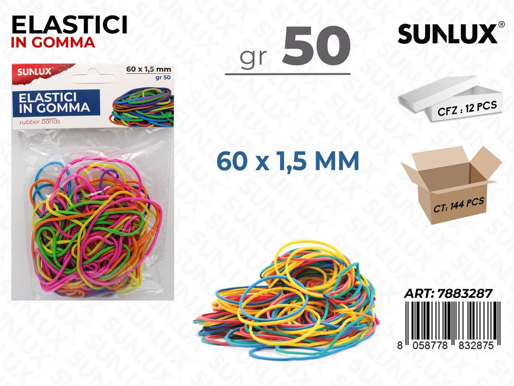 Sunlux Elastici in Gomma Ass. 60*1.5MM 50GR