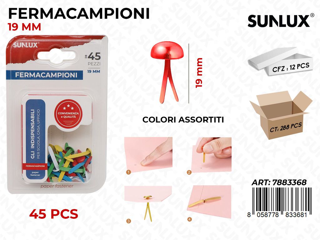 Sunlux Fermacampioni 45PCS Col. Ass. 19MM