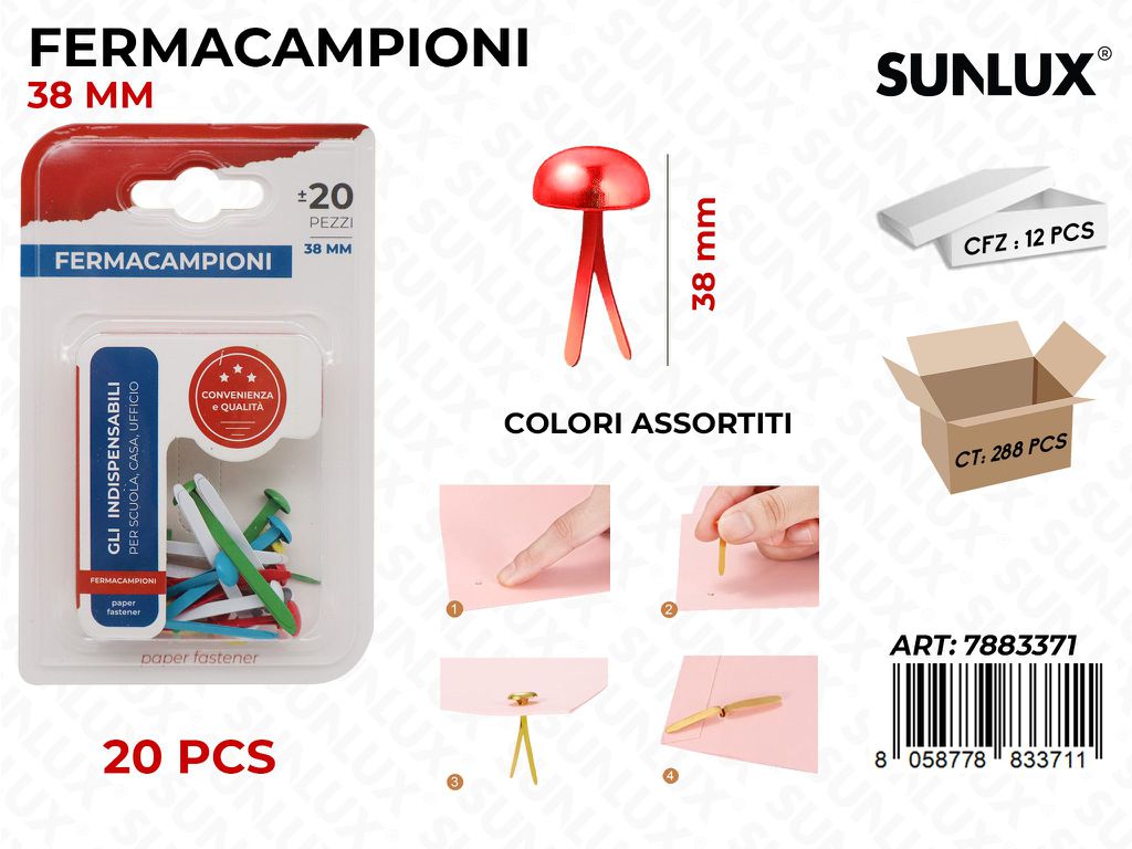 Sunlux Fermacampioni 20PCS Col. Ass. 38MM