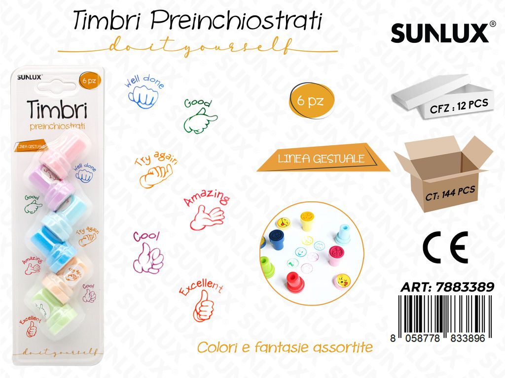Timbri Preinchiostrati L. Gestuale 6PCS Ass.