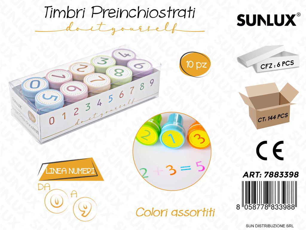 Timbri Preinchiostrati L. Num. 10PCS Ass.