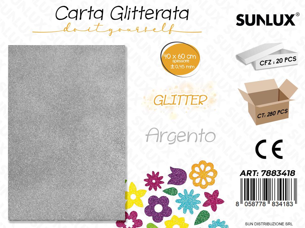 Carta Glitter Argento 0.45.MM *40*60CM
