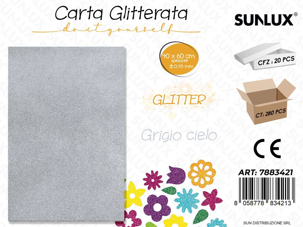 Carta Glitter Grigio Cielo 0.45.MM *40*60CM