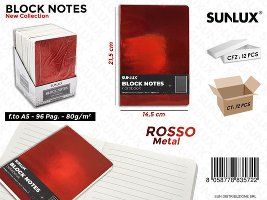 Block Notes Rosso Metal F.to A5 96PAG.