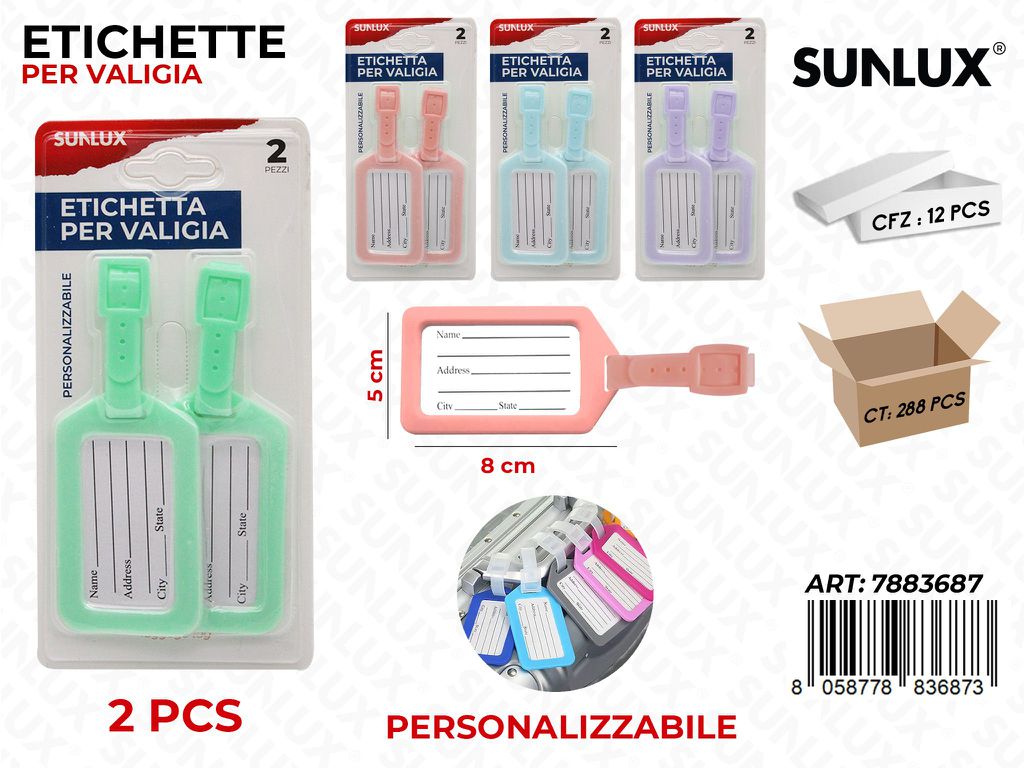 Sunlux Etichetta per Valigia Ass. 2PCS 8*5CM