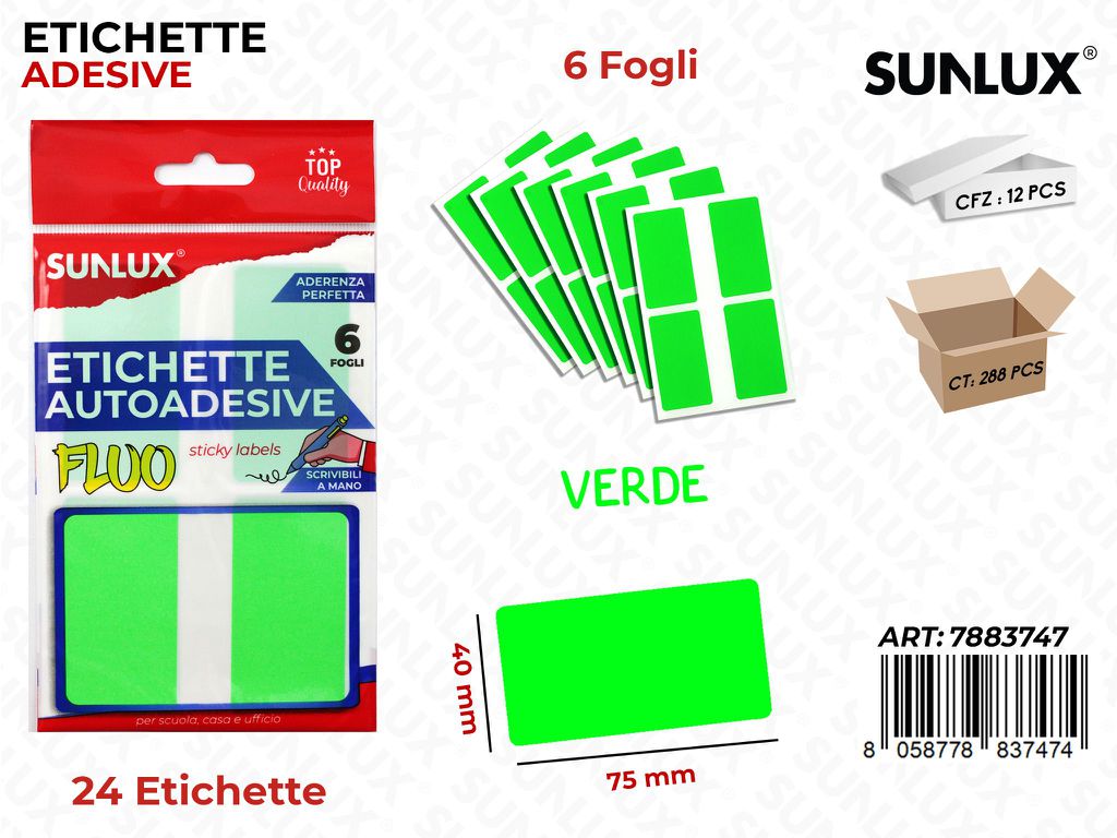 Etichette Adv Verde Fluo 75*40MM 6FF 24PC