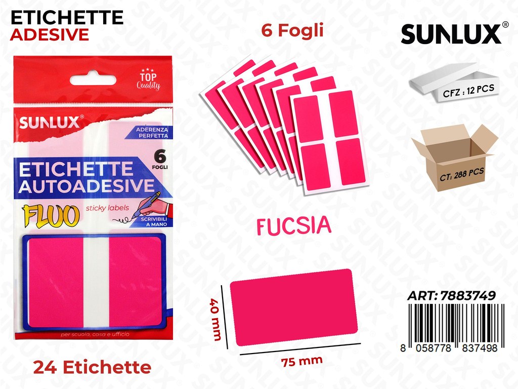 Etichette Adv Fucsia Fluo 75*40MM 6FF 24PC