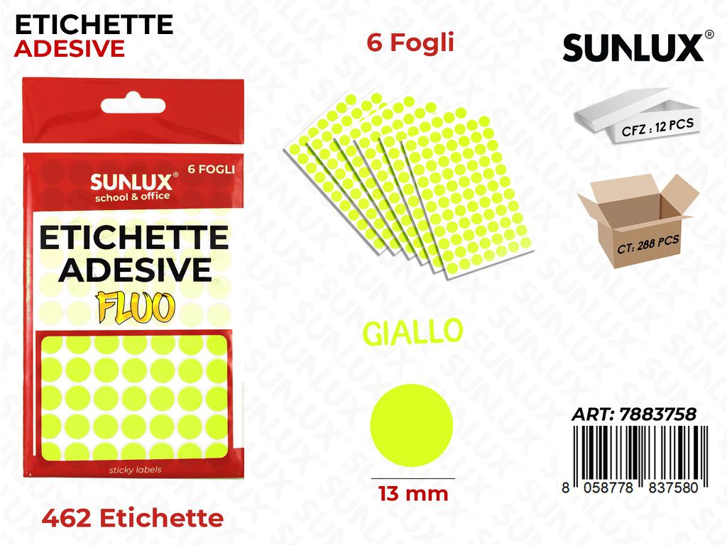Etichette Adv Giallo Fluo 13MM 6FF 462PC