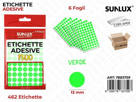 Etichette Adv Verde Fluo 13MM 6FF 462PC